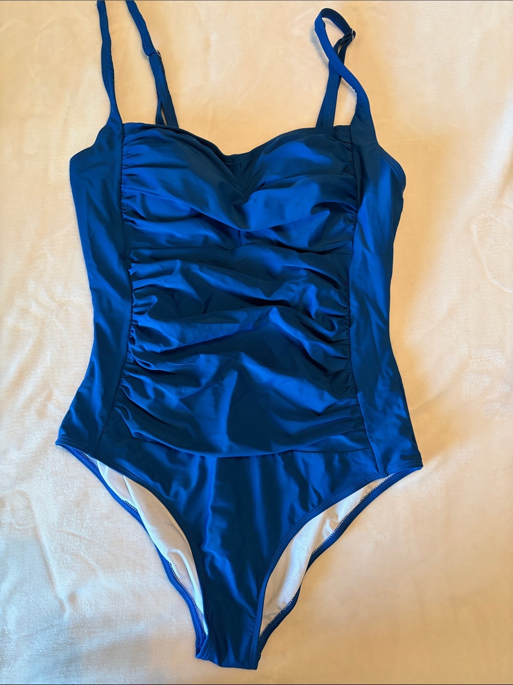 Women's Blue Ruched One-Piece Swimsuit with Adjustable Straps